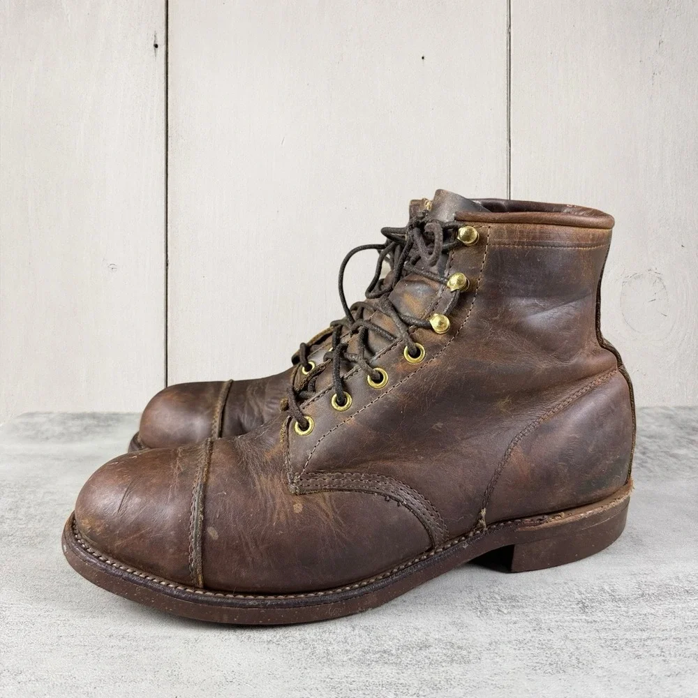 Chippewa LL Bean Katahdin Iron Works Leather Cap Toe Boots Mens 9 3E Vintage USA